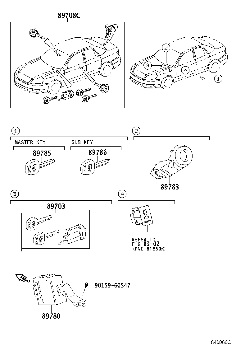 89708-02230 CYLINDER SET, LOCK W/TRANSPONDER KEY TRANSMITTER product image