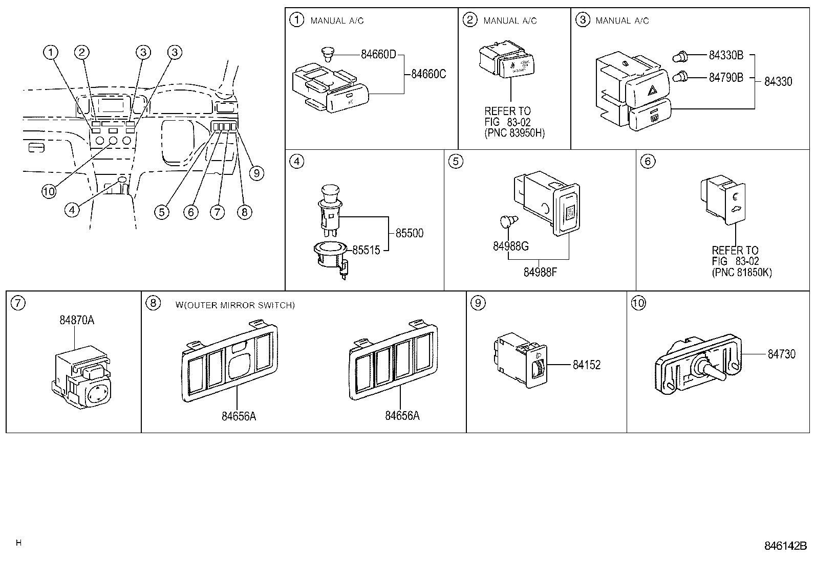84820-02090 MASTER SWITCH ASSY, POWER WINDOW REGULATOR product image