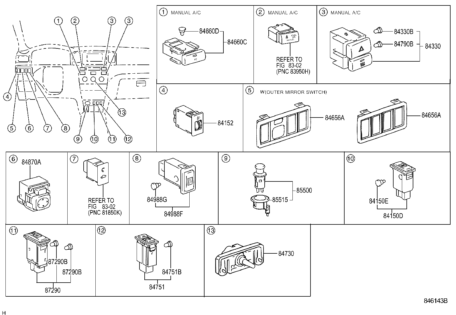 84820-02090 MASTER SWITCH ASSY, POWER WINDOW REGULATOR product image