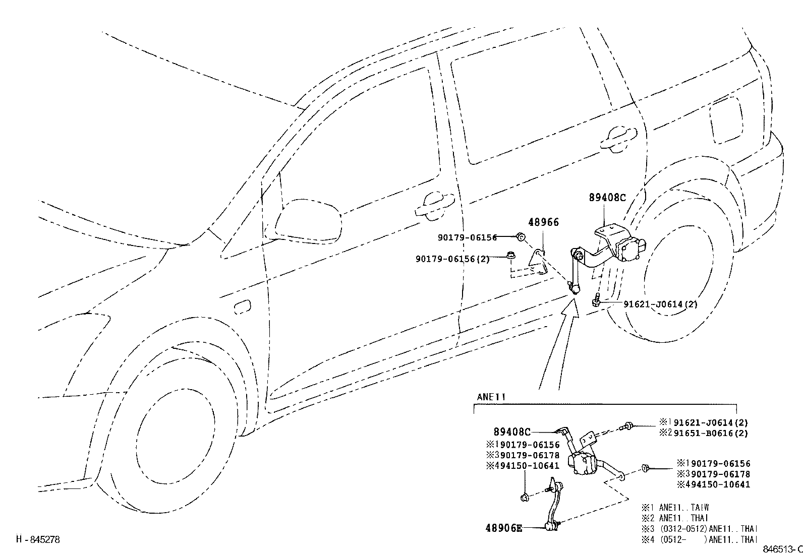 89408-68020 SENSOR SUB-ASSY, HEIGHT CONTROL, REAR product image