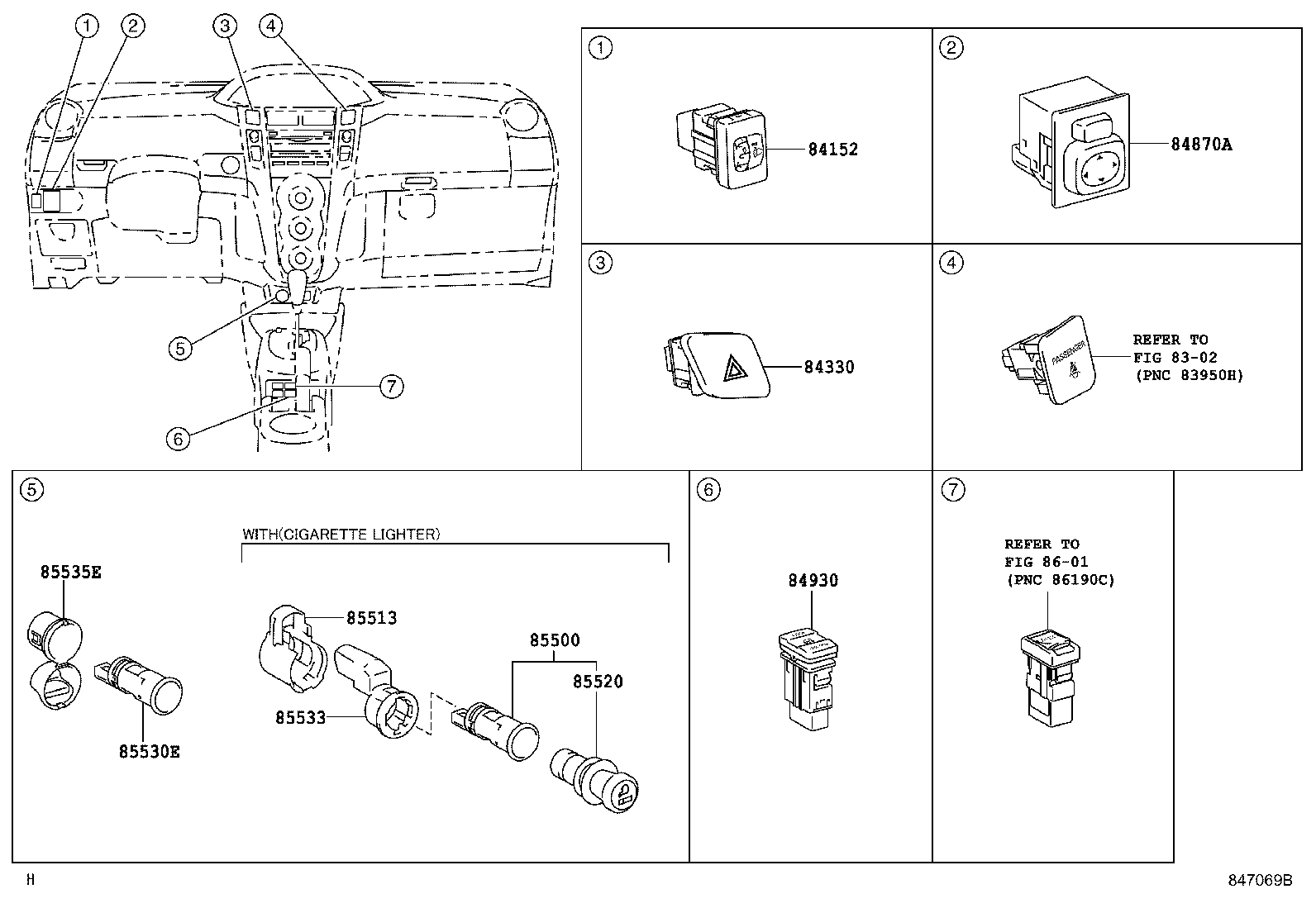 84820-52230 MASTER SWITCH ASSY, POWER WINDOW REGULATOR product image
