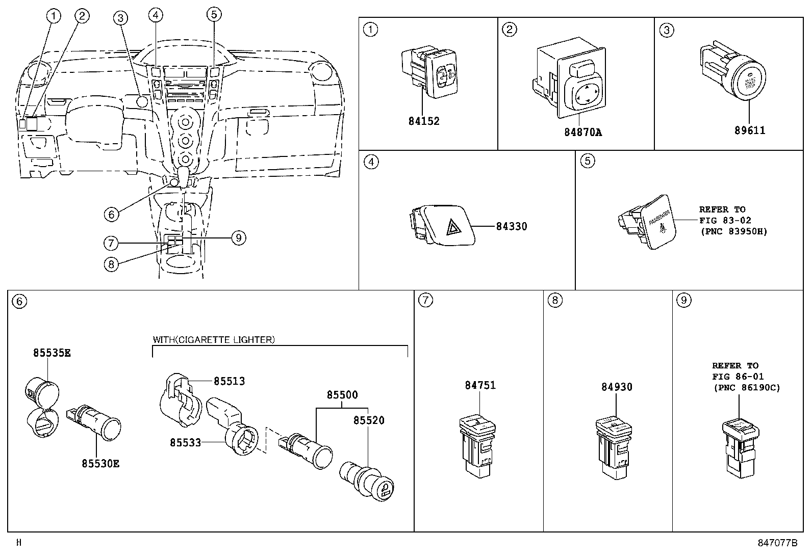 84140-52170 SWITCH ASSY, HEADLAMP DIMMER product image