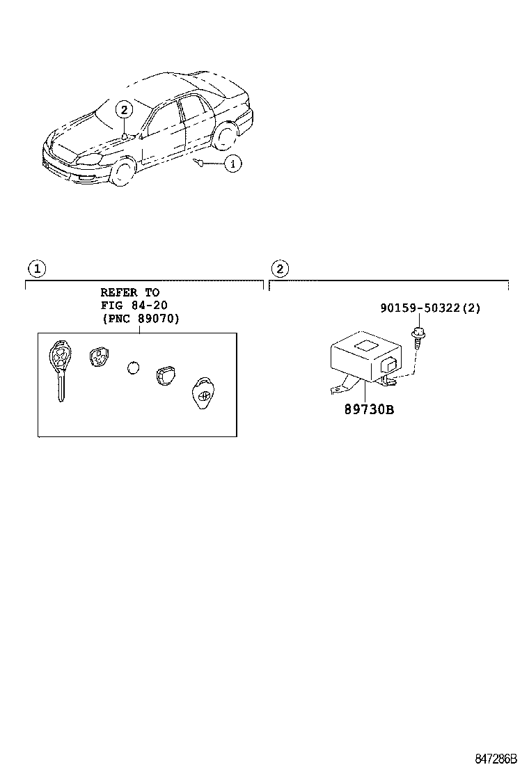 89708-02040 CYLINDER SET, LOCK W/TRANSPONDER KEY TRANSMITTER product image