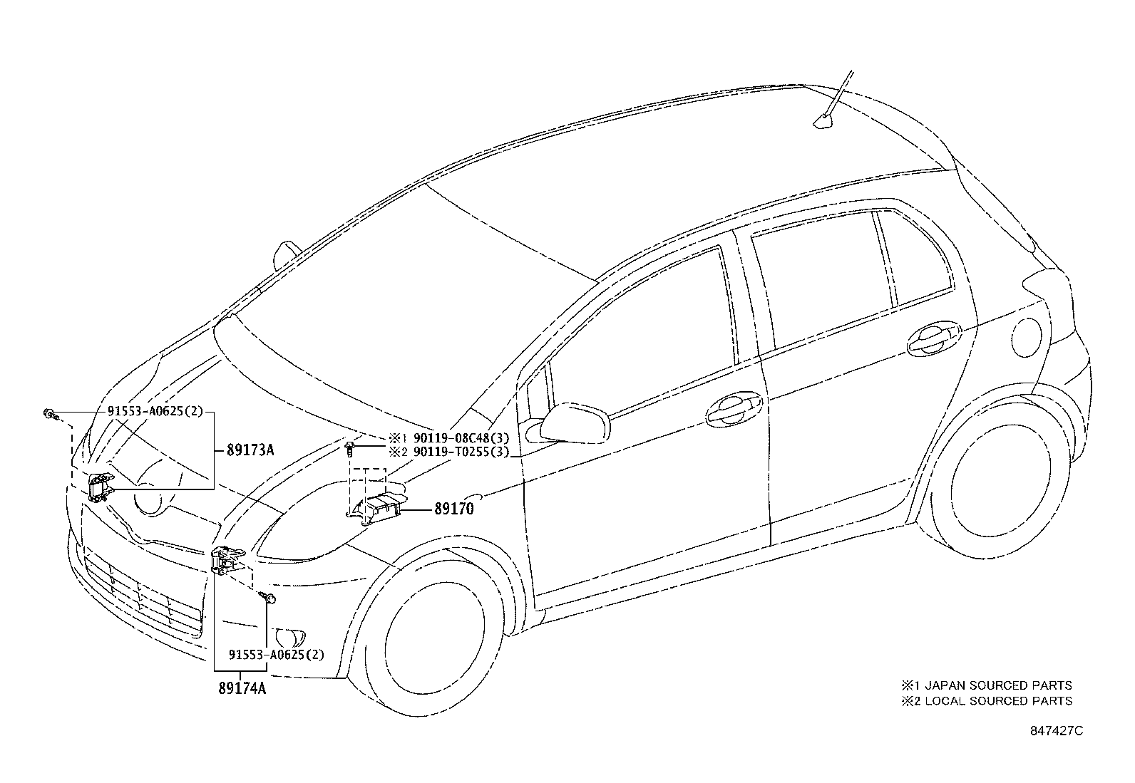 89173-09500 SENSOR, AIR BAG, FRONT RH product image