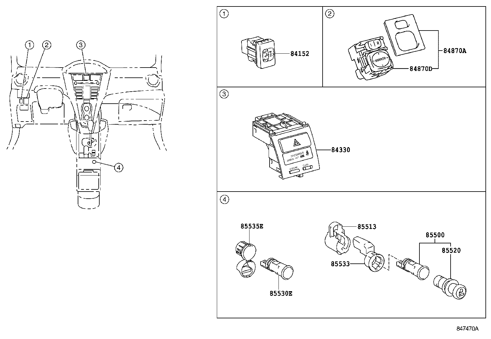 84330-52040 SWITCH ASSY, HAZARD WARNING SIGNAL product image
