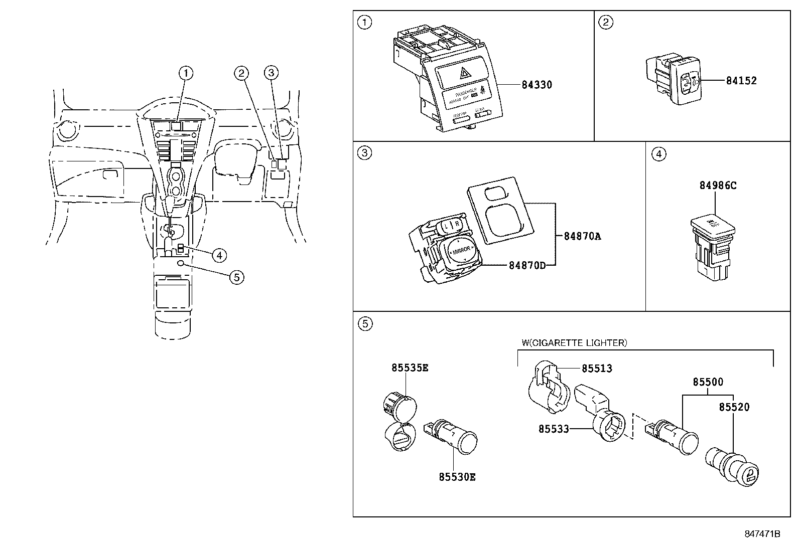 84330-52040 SWITCH ASSY, HAZARD WARNING SIGNAL product image