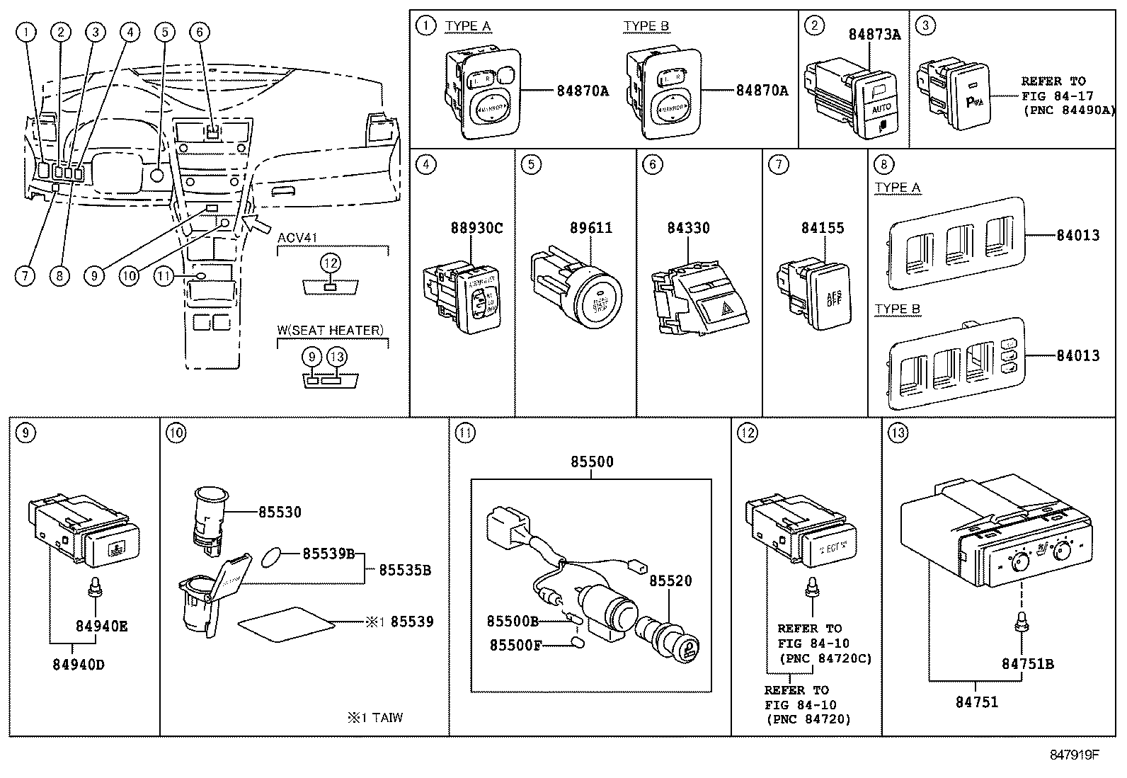 84140-06280 SWITCH ASSY, HEADLAMP DIMMER product image
