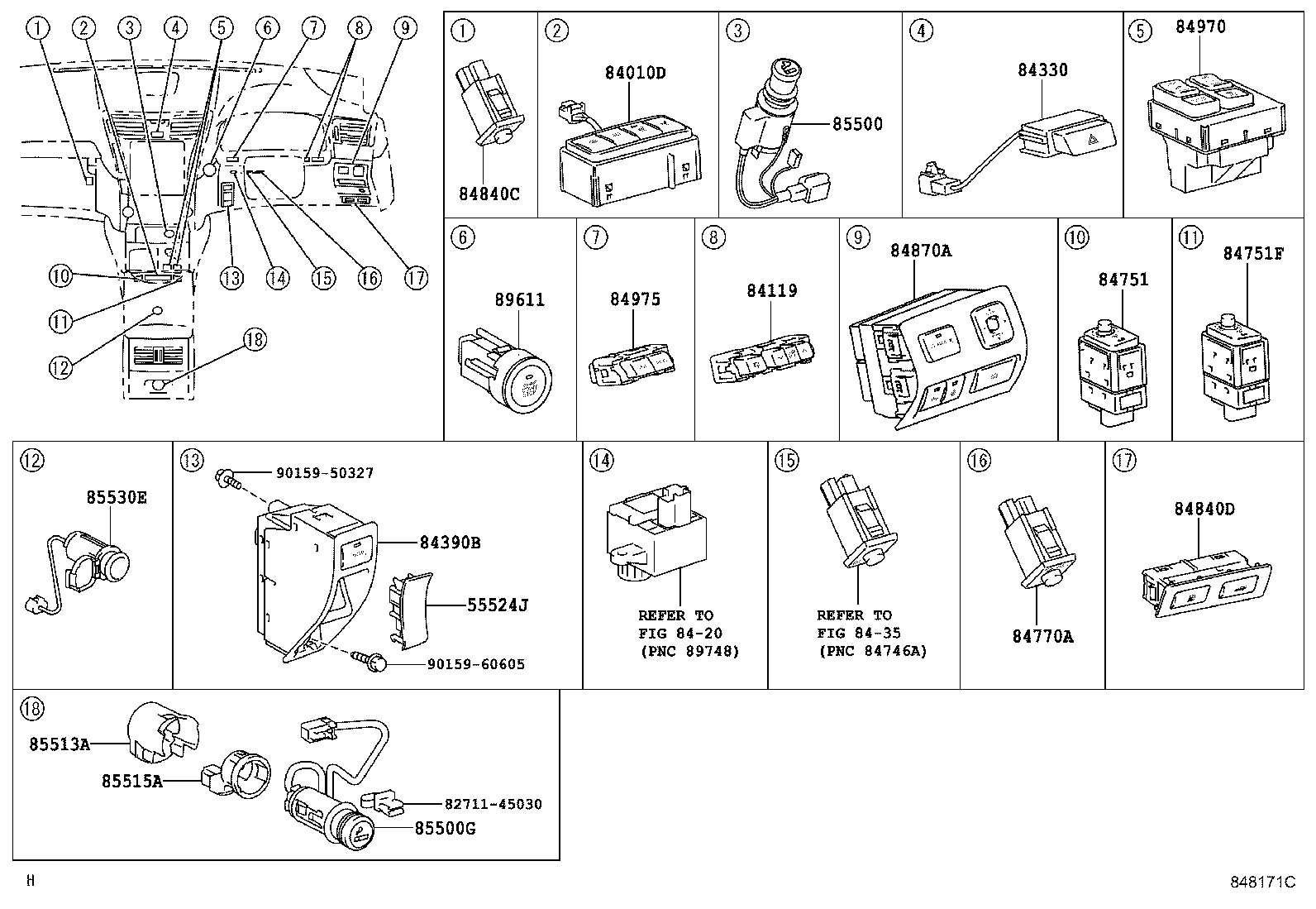 84140-50170 SWITCH ASSY, HEADLAMP DIMMER product image