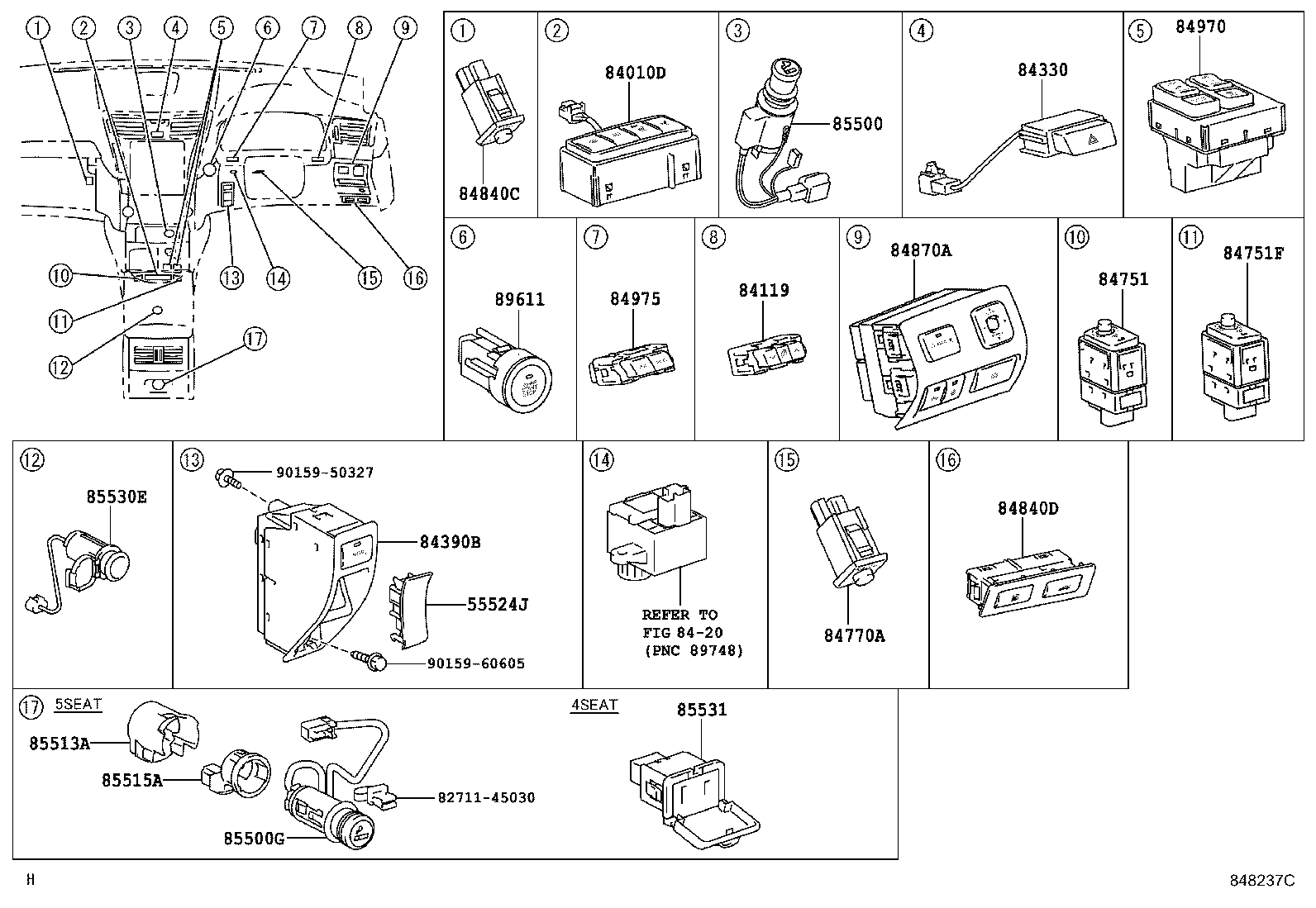 84140-50140 SWITCH ASSY, HEADLAMP DIMMER product image