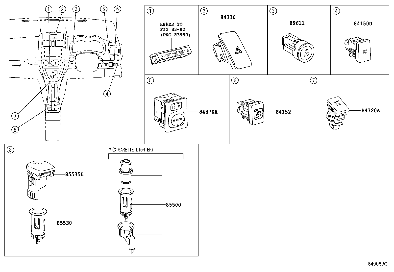 84140-02760 SWITCH ASSY, HEADLAMP DIMMER product image