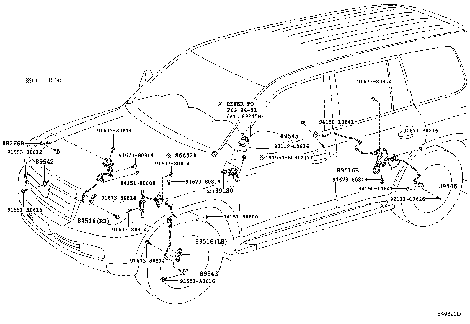Toyota 89516-60220 WIRE, SKID CONTROL SENSOR
