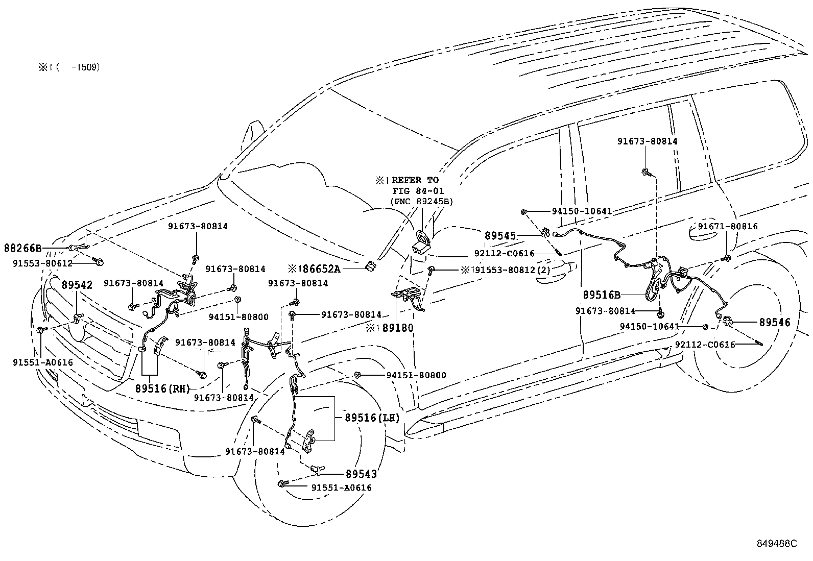 Toyota 89516-60240 WIRE, SKID CONTROL SENSOR