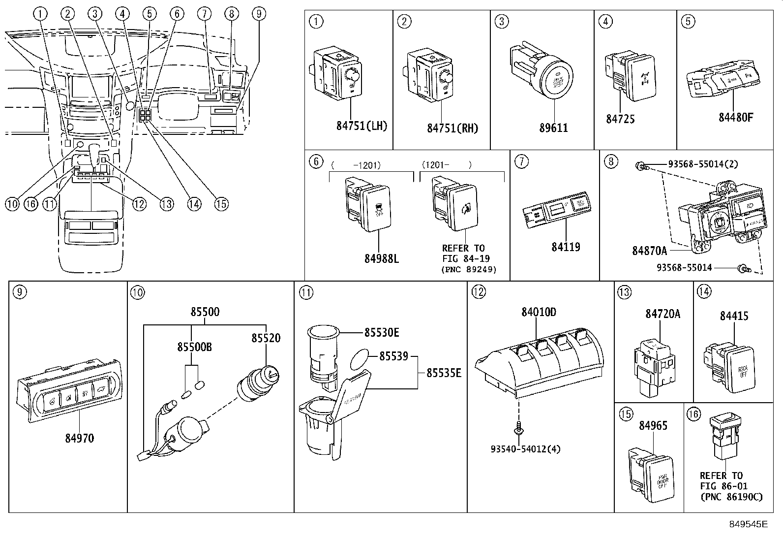 84720-60152 SWITCH ASSY, PATTERN SELECT, NO.1 product image