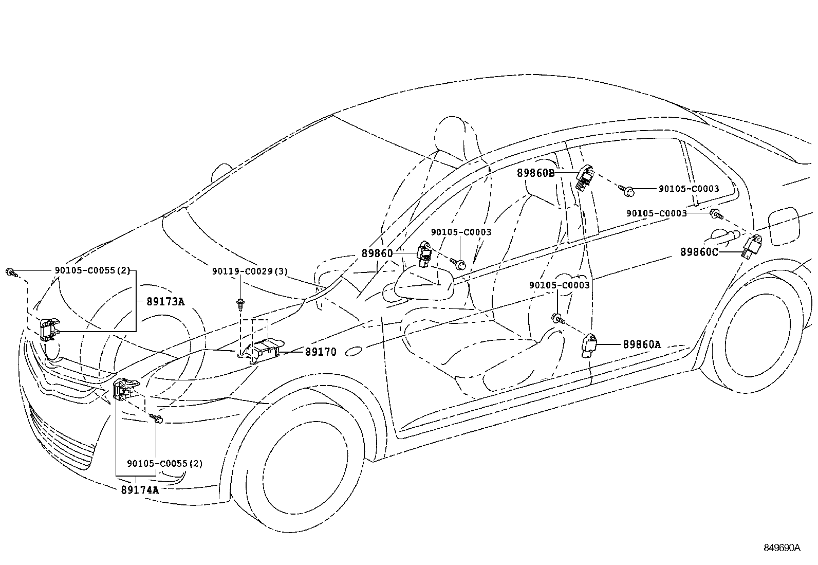 89173-09520 SENSOR, AIR BAG, FRONT RH product image