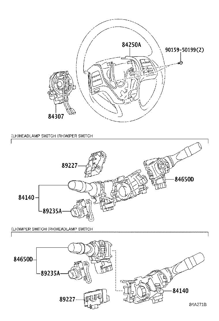 84140-48160 SWITCH ASSY, HEADLAMP DIMMER product image