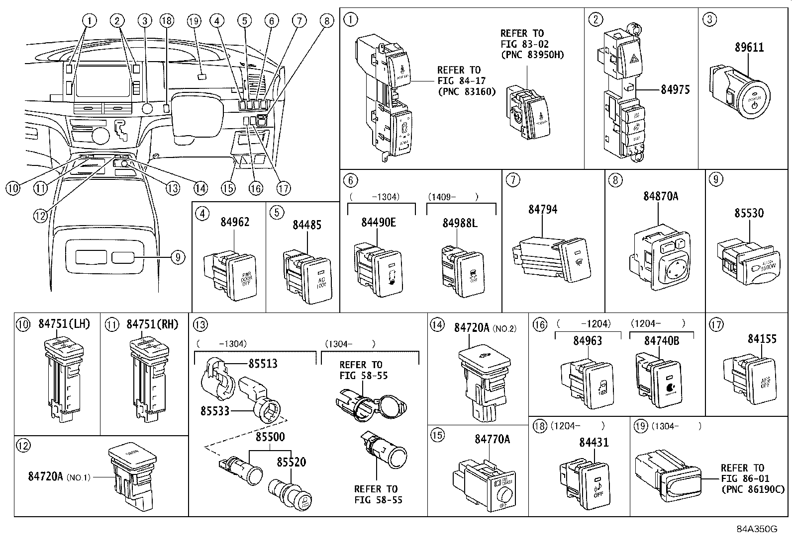 84720-28050 SWITCH ASSY, PATTERN SELECT, NO.1 product image