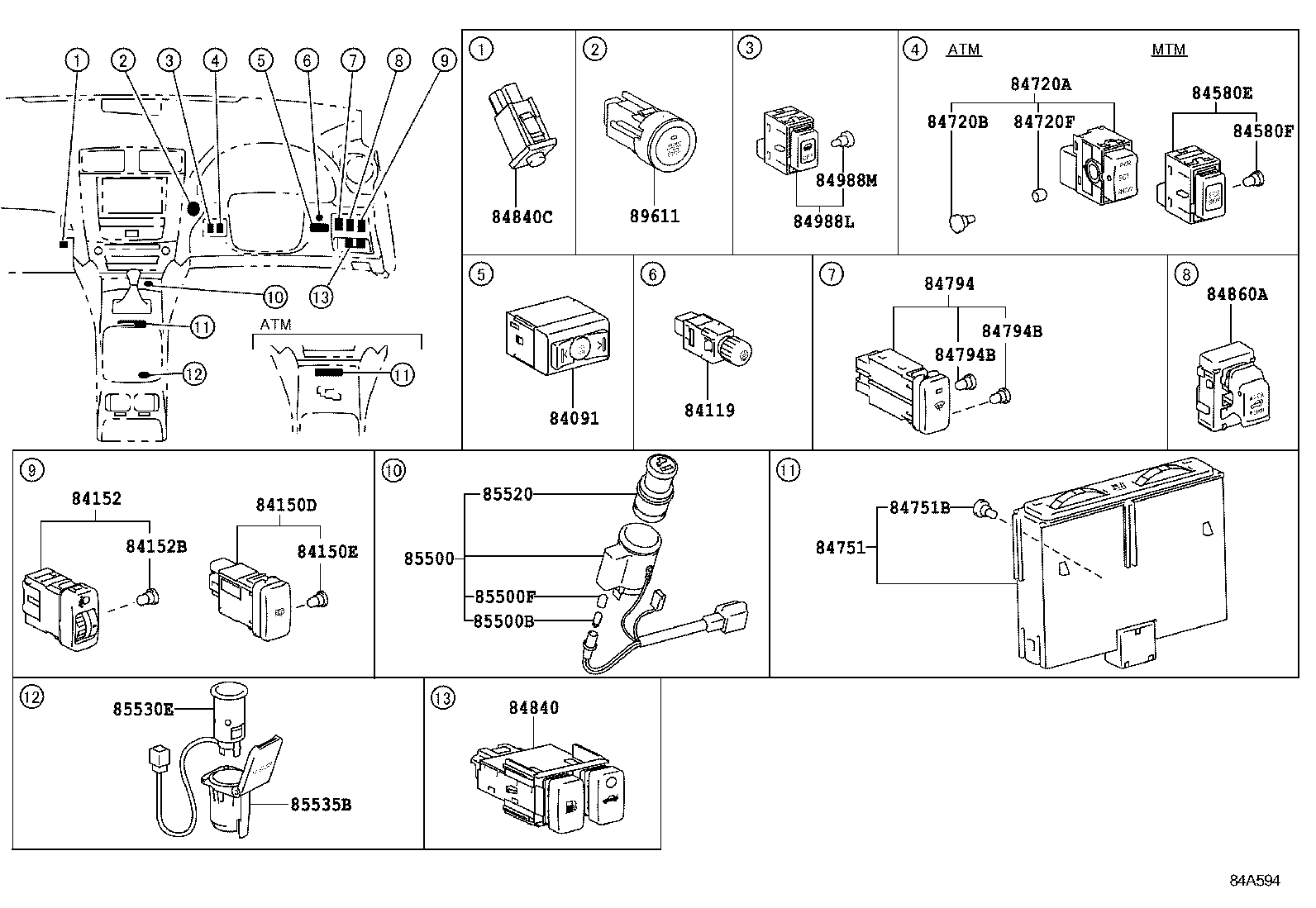 84040-53140 MASTER SWITCH ASSY, POWER WINDOW REGULATOR product image