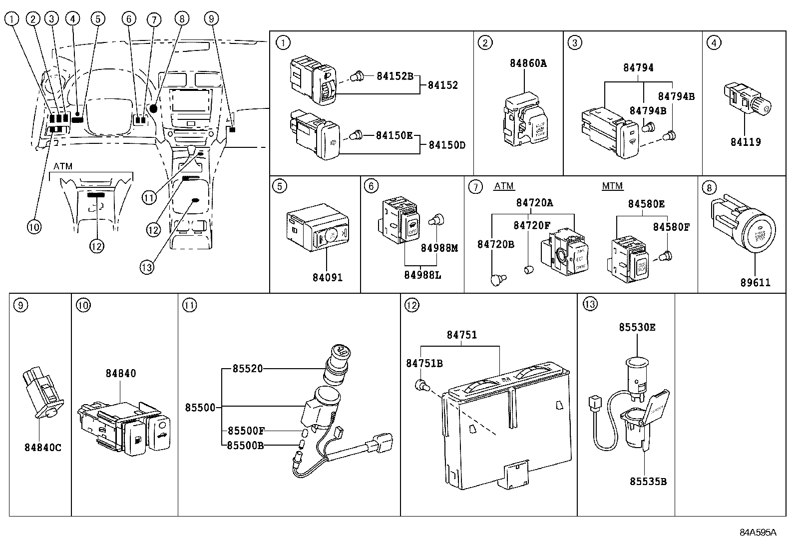 84040-53140 MASTER SWITCH ASSY, POWER WINDOW REGULATOR product image