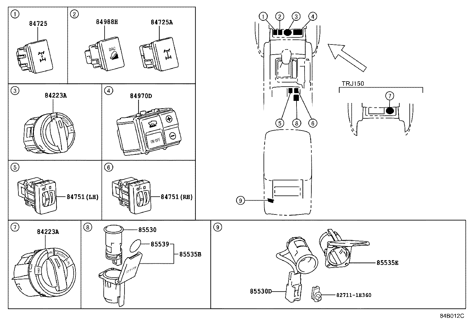 84332-60360 SWITCH ASSY, HAZARD WARNING SIGNAL product image