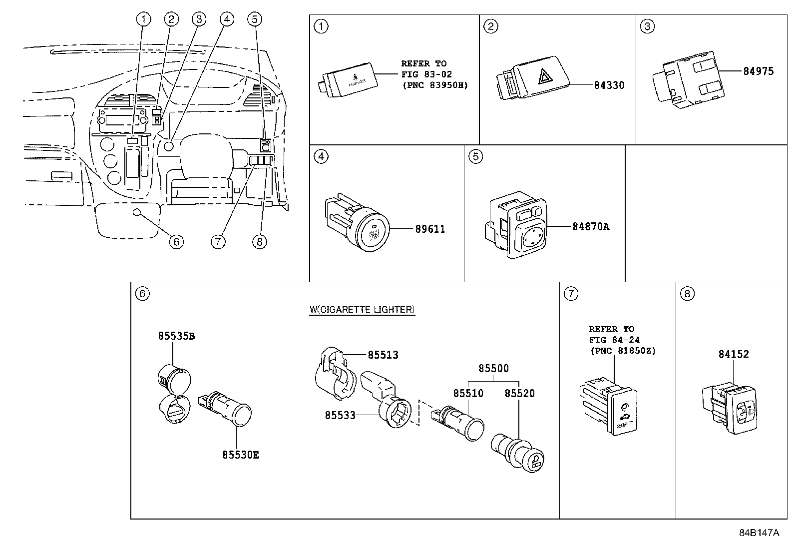 84332-52040 SWITCH ASSY, HAZARD WARNING SIGNAL product image