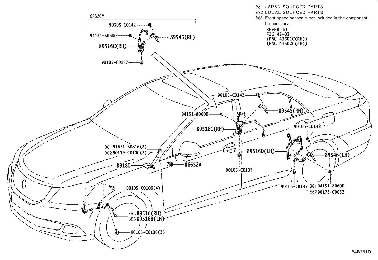 89516-0N050 WIRE, SKID CONTROL SENSOR, RH product image