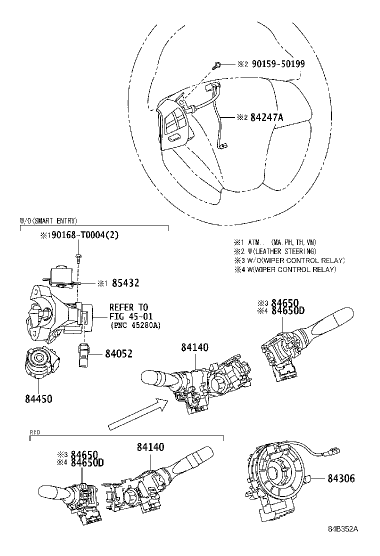 84152-0D040 SWITCH, HEADLAMP LEVELING product image