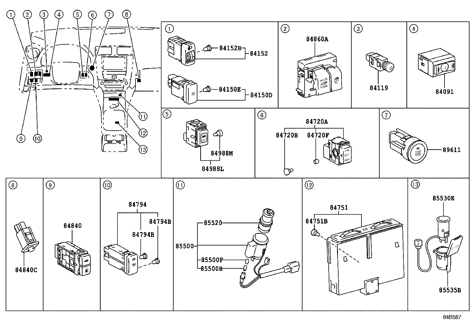 84040-53140 MASTER SWITCH ASSY, POWER WINDOW REGULATOR product image