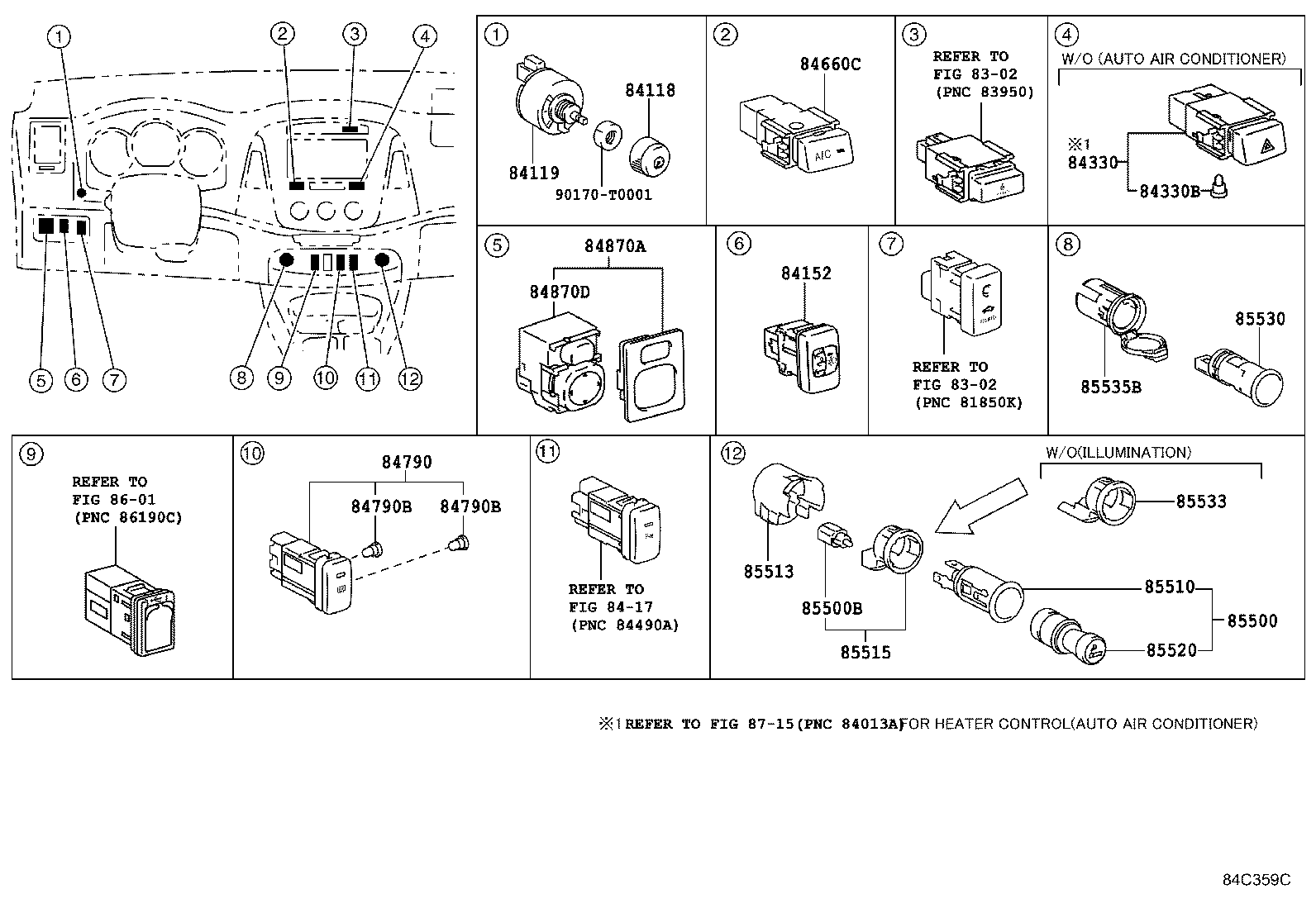 84152-0K050 SWITCH, HEADLAMP LEVELING product image