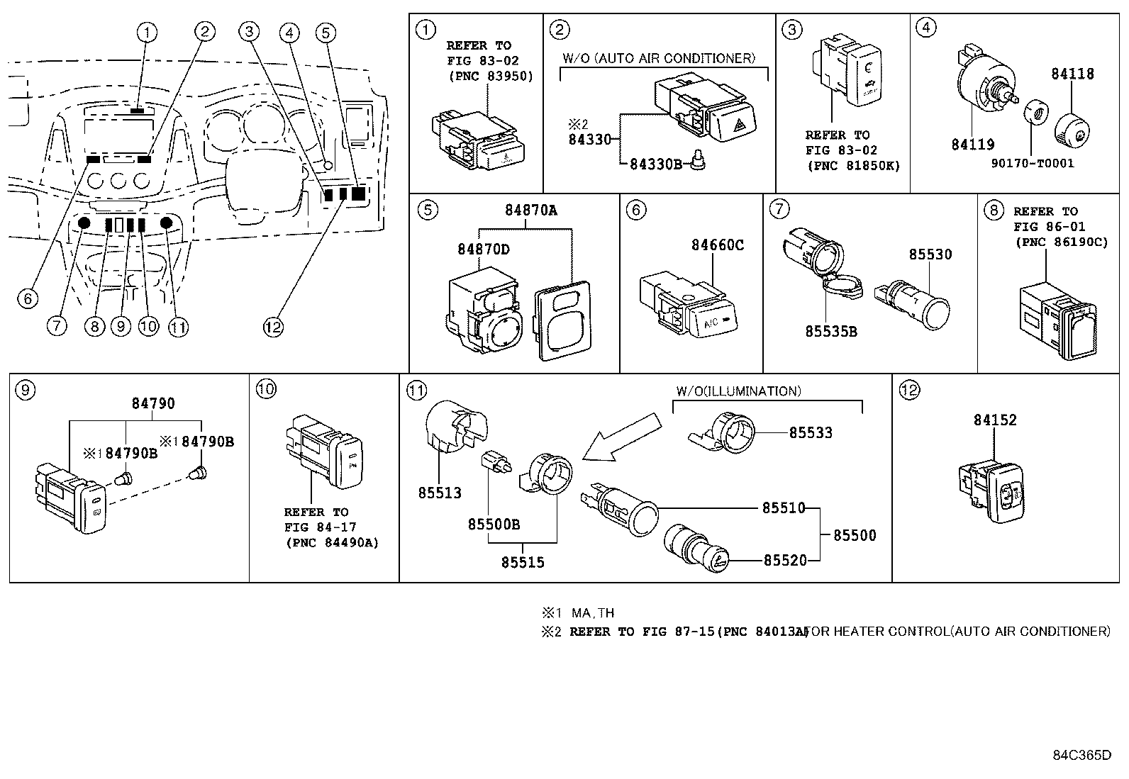 84152-0K050 SWITCH, HEADLAMP LEVELING product image