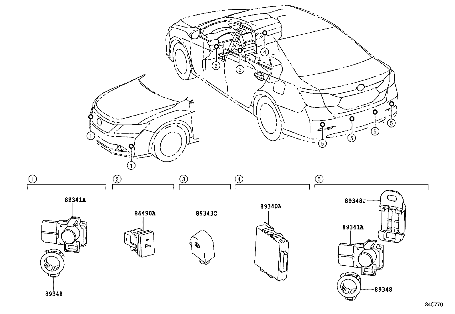 84490-33040 SWITCH ASSY, BACK SONAR OR CLEARANCE SONAR product image
