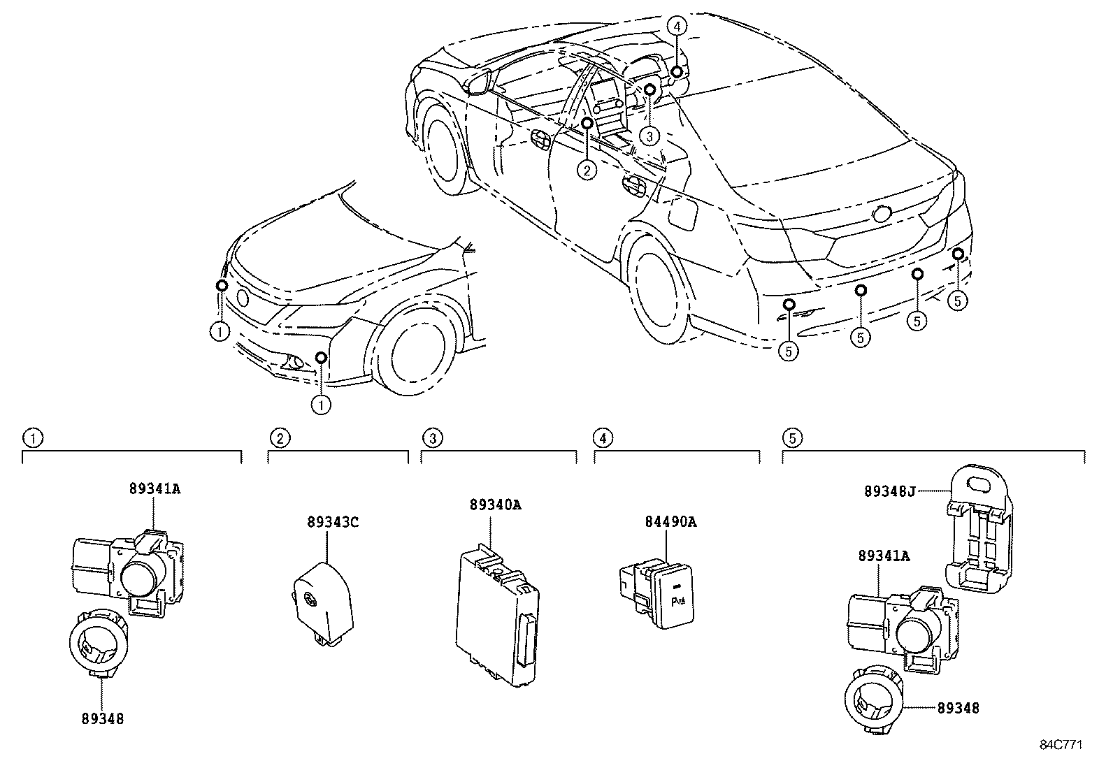 84490-33040 SWITCH ASSY, BACK SONAR OR CLEARANCE SONAR product image