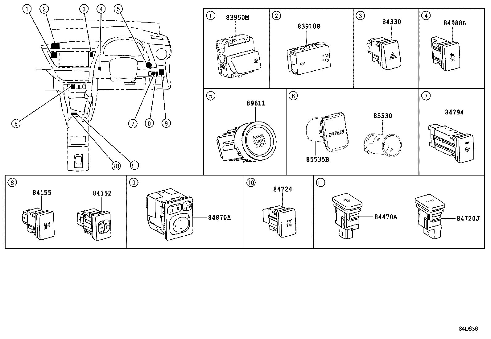 84152-12110 SWITCH, HEADLAMP LEVELING product image