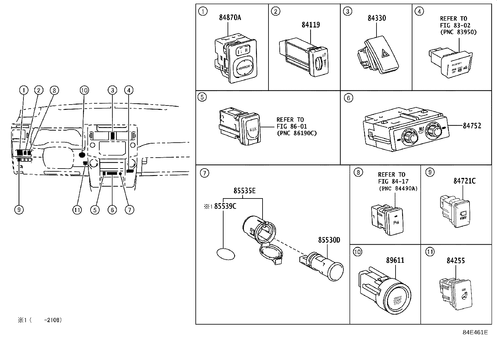 84332-35100 SWITCH ASSY, HAZARD WARNING SIGNAL product image