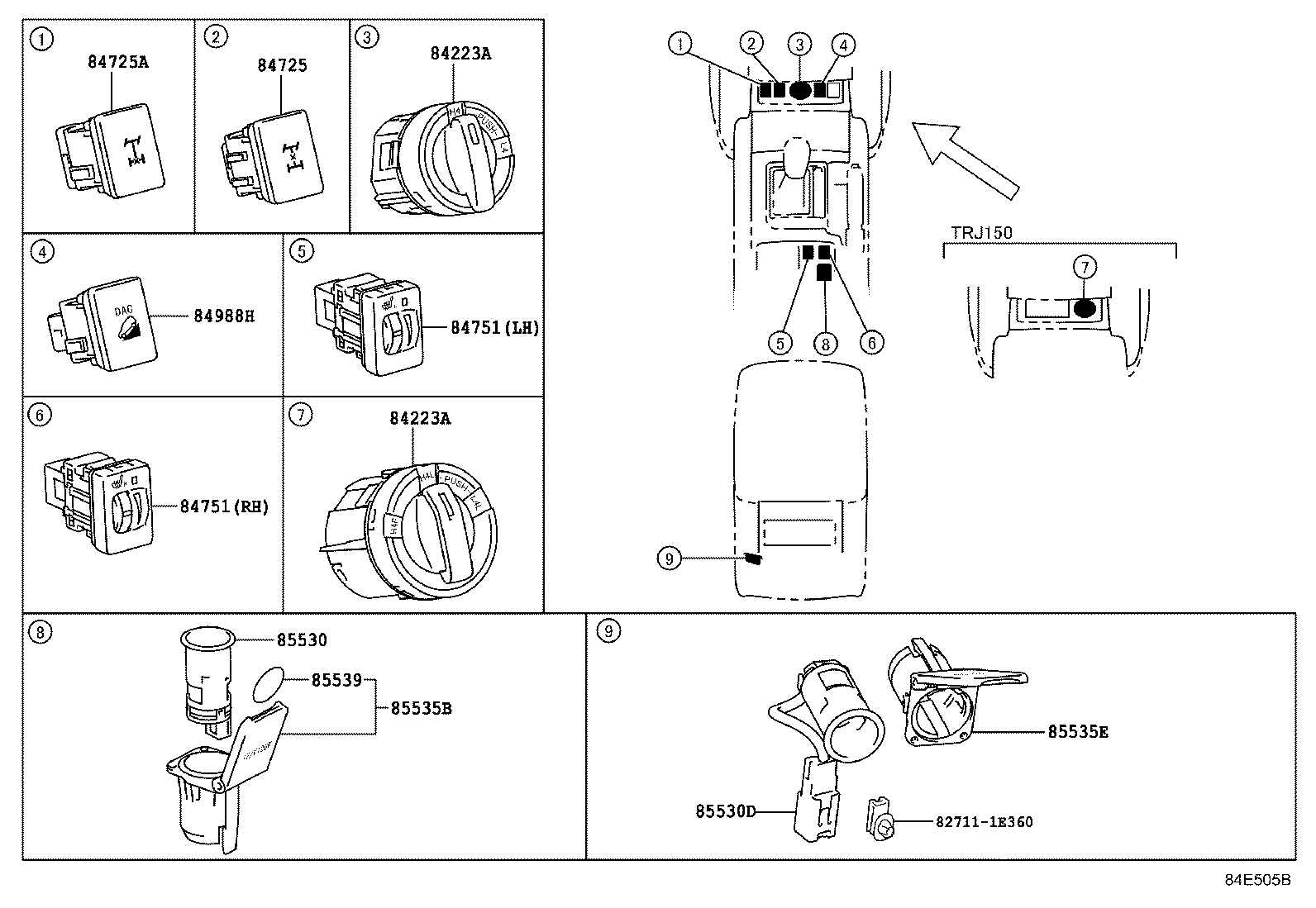 84332-60360 SWITCH ASSY, HAZARD WARNING SIGNAL product image