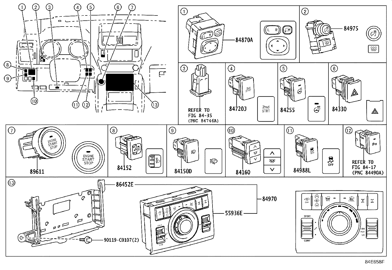 84152-0G010 SWITCH, HEADLAMP LEVELING product image