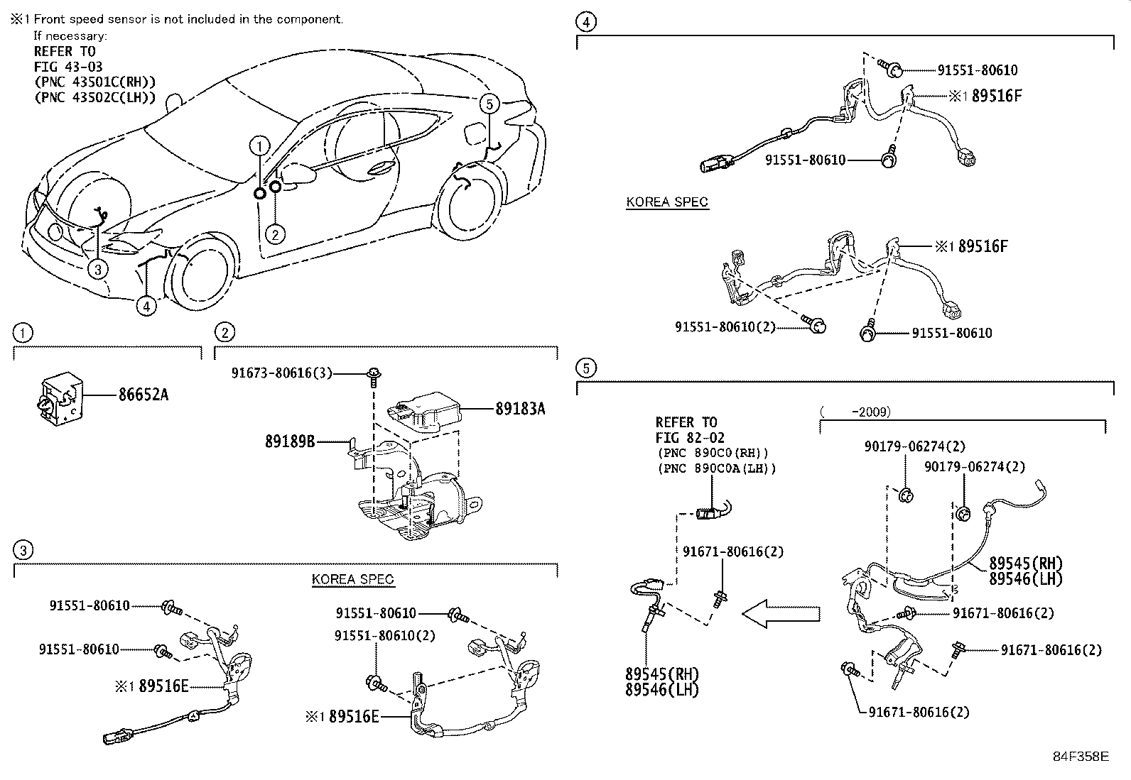 Toyota 89543-24020 SENSOR, SPEED, FRONT LH