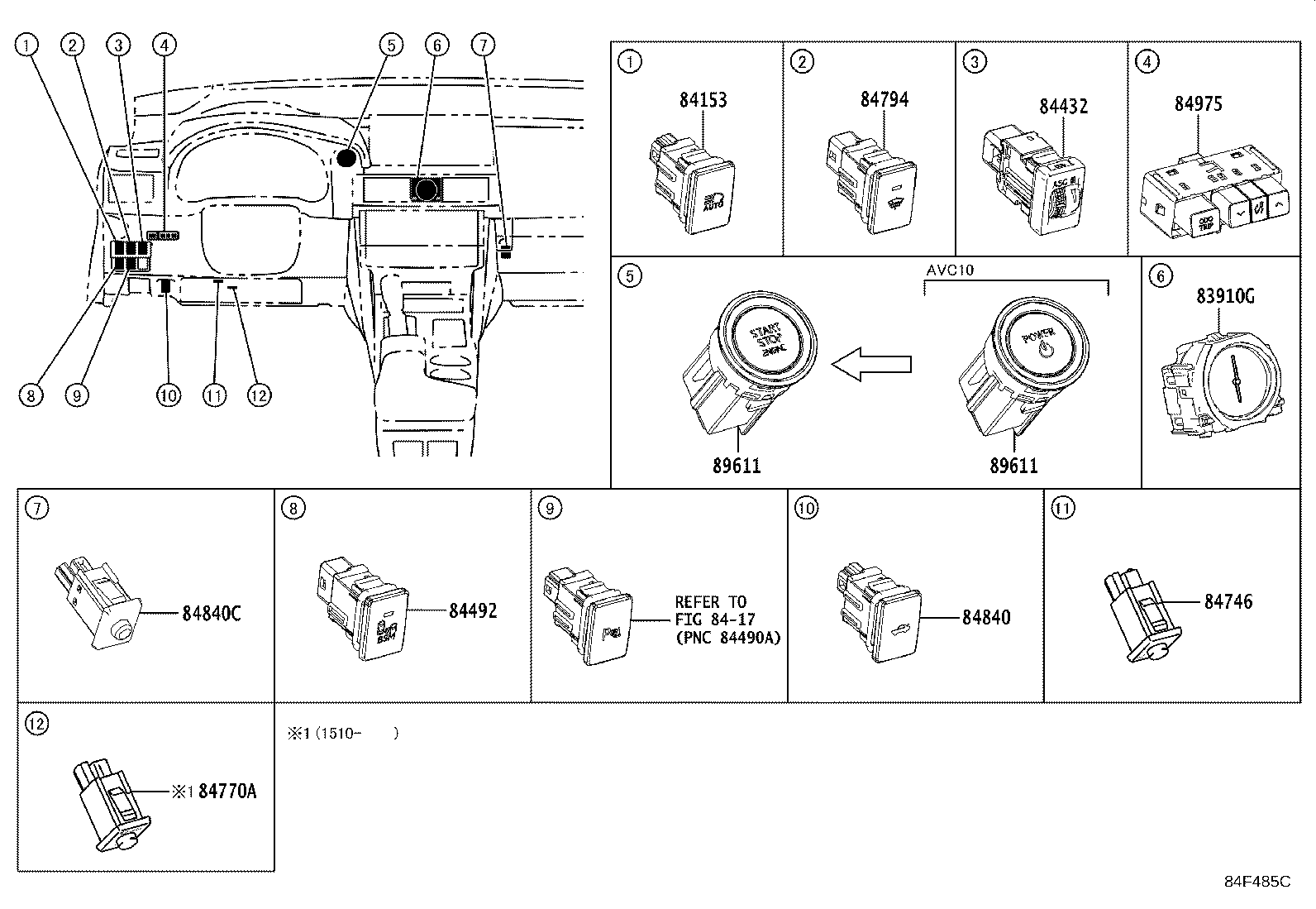 84140-24150 SWITCH ASSY, HEADLAMP DIMMER product image