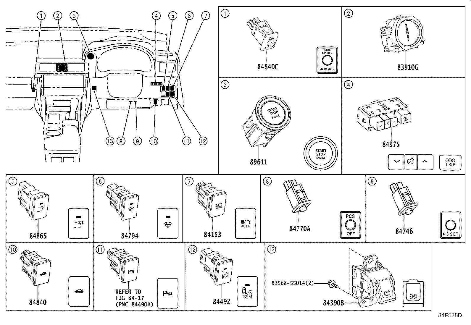 840A0-24110 MASTER SWITCH ASSY, POWER WINDOW REGULATOR product image