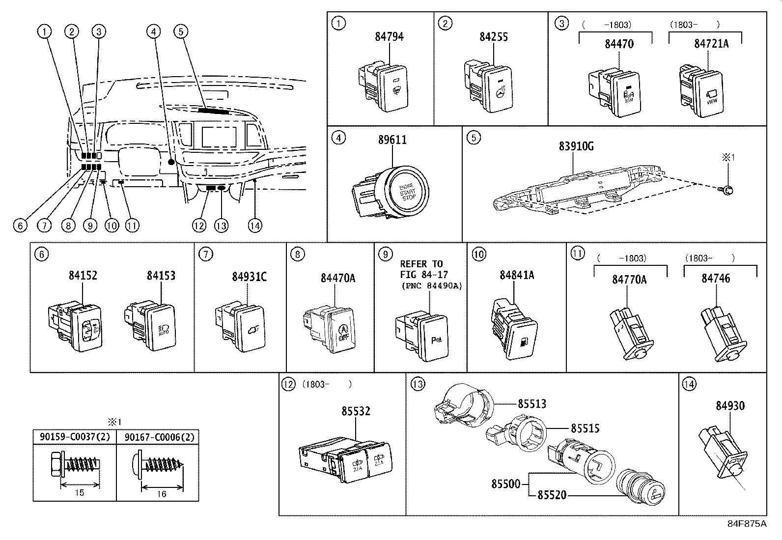 84152-0E031 SWITCH, HEADLAMP LEVELING product image