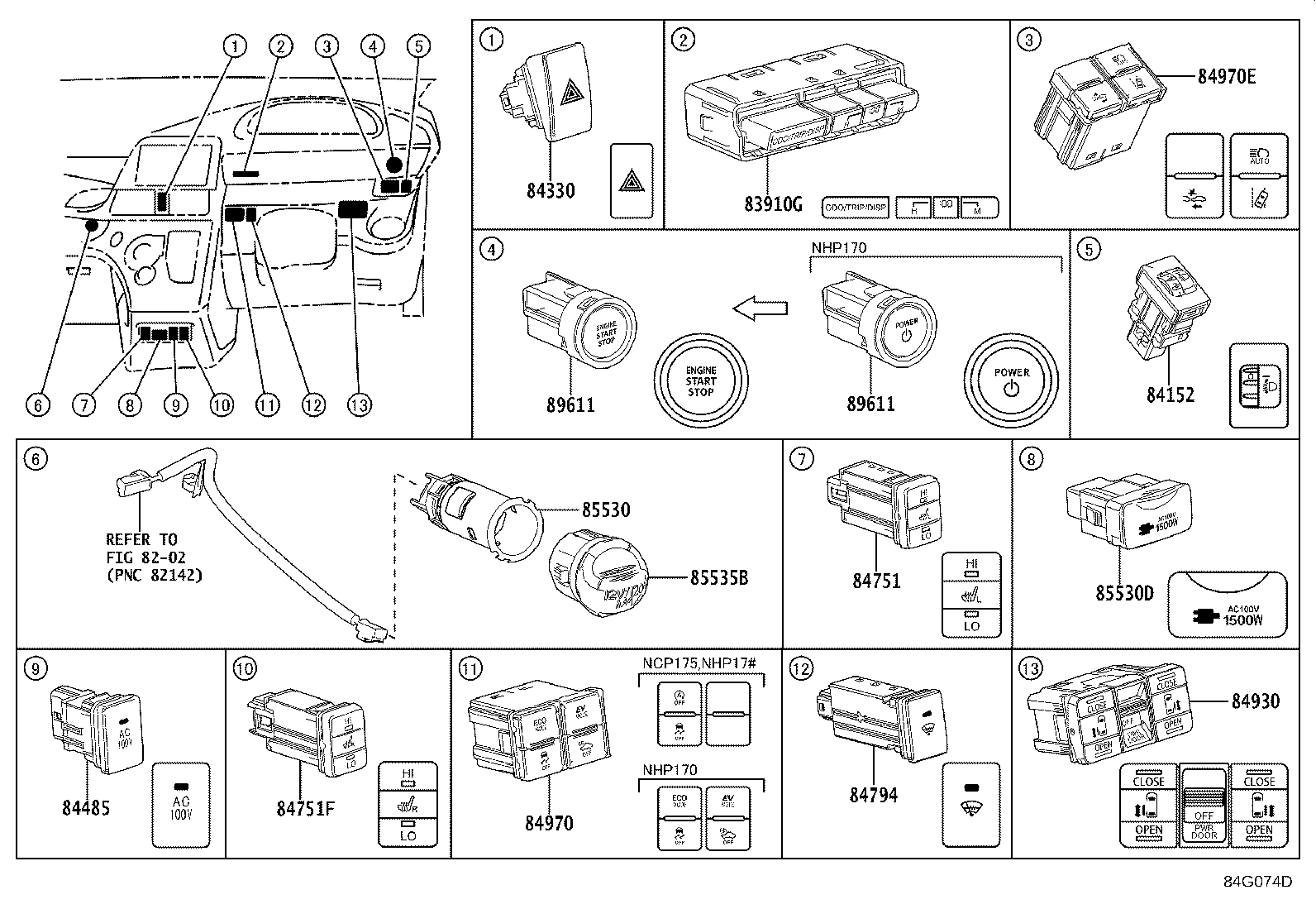 84140-76210 SWITCH ASSY, HEADLAMP DIMMER product image