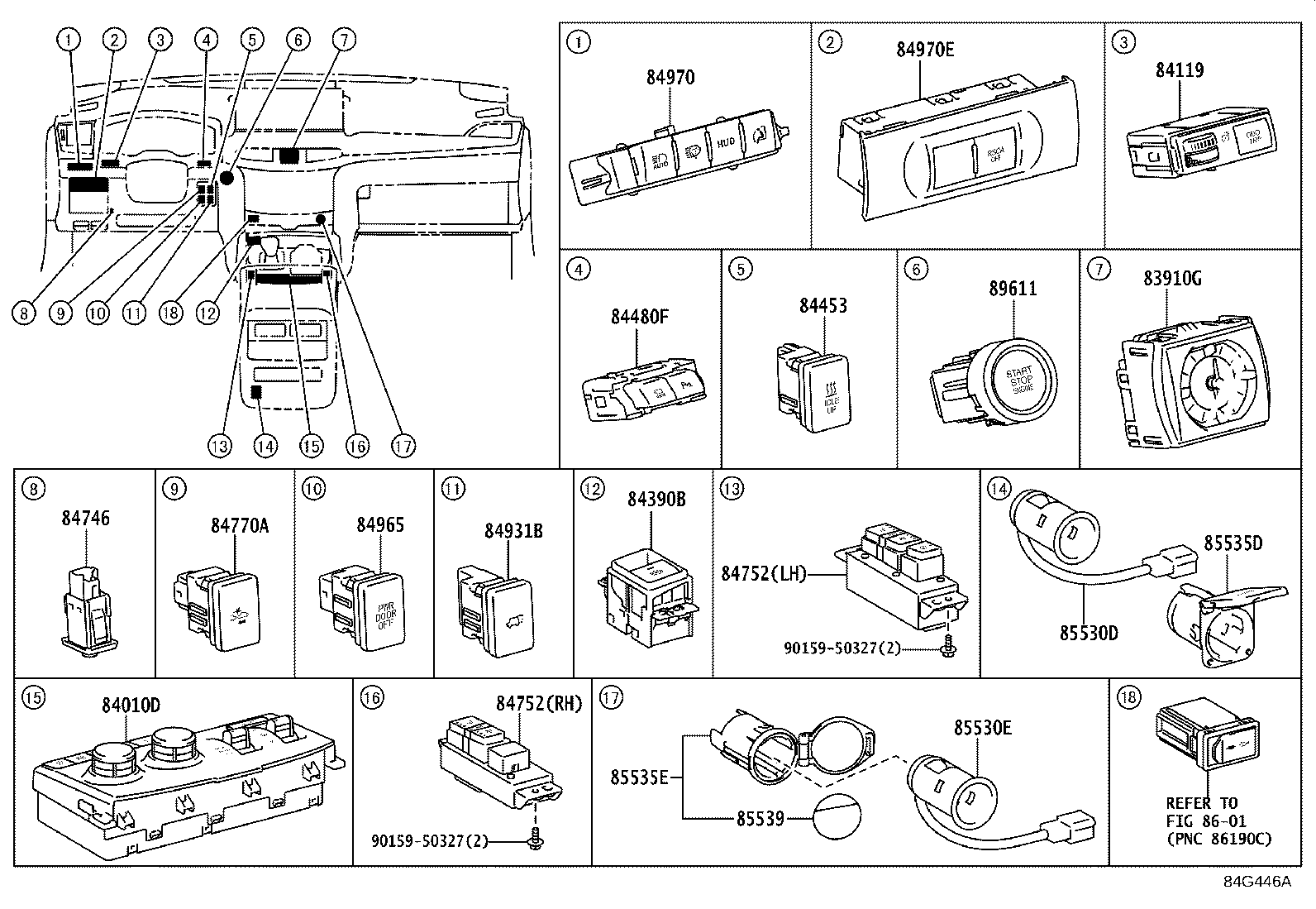 84720-60152 SWITCH ASSY, PATTERN SELECT, NO.1 product image