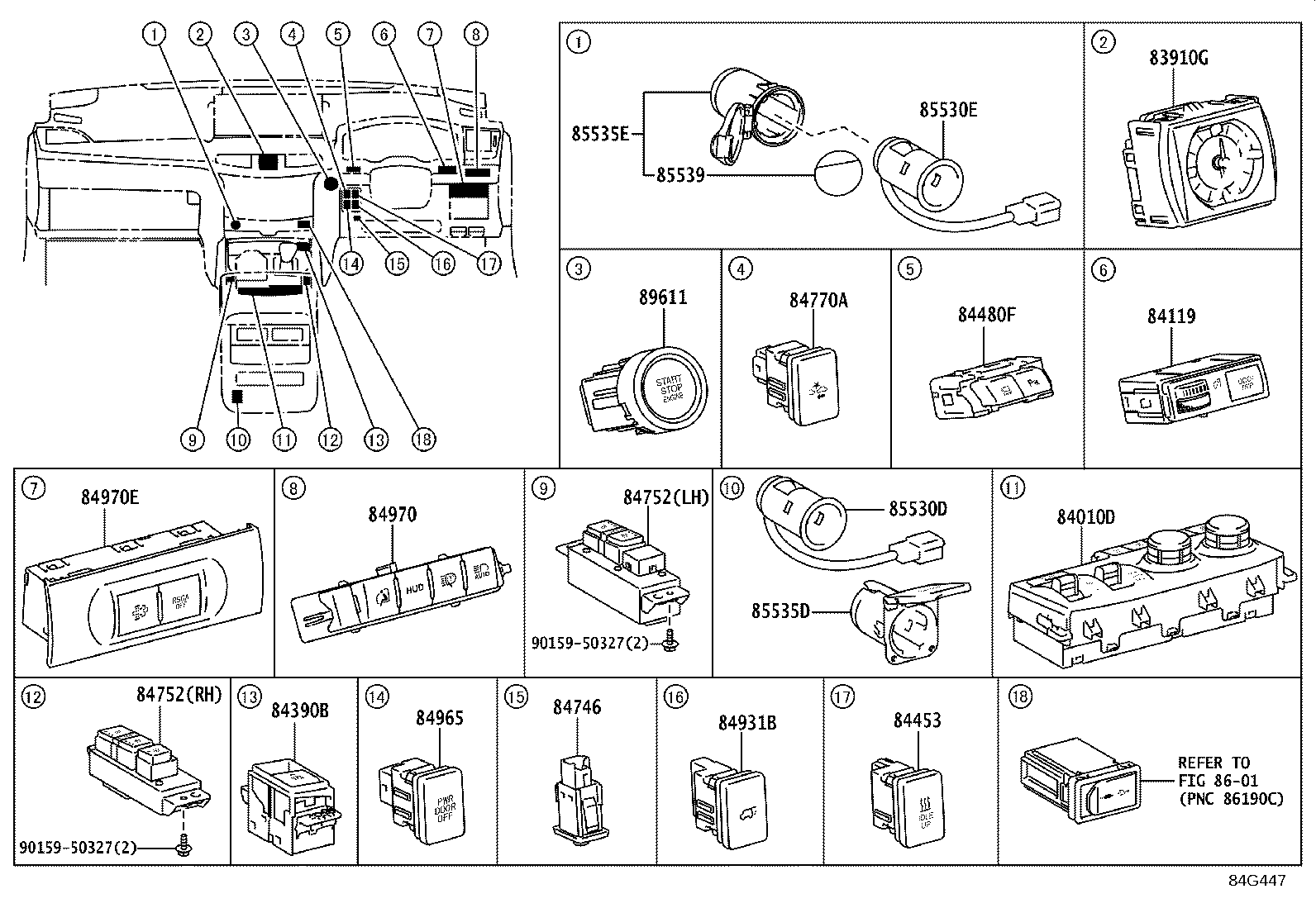 84720-60152 SWITCH ASSY, PATTERN SELECT, NO.1 product image