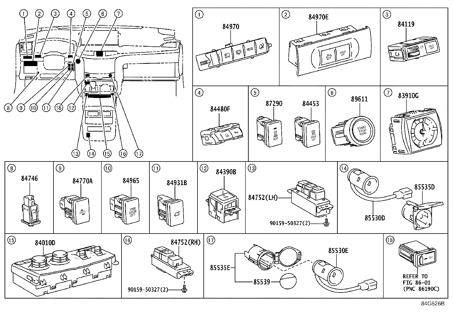 84720-60141 SWITCH ASSY, PATTERN SELECT, NO.1 product image