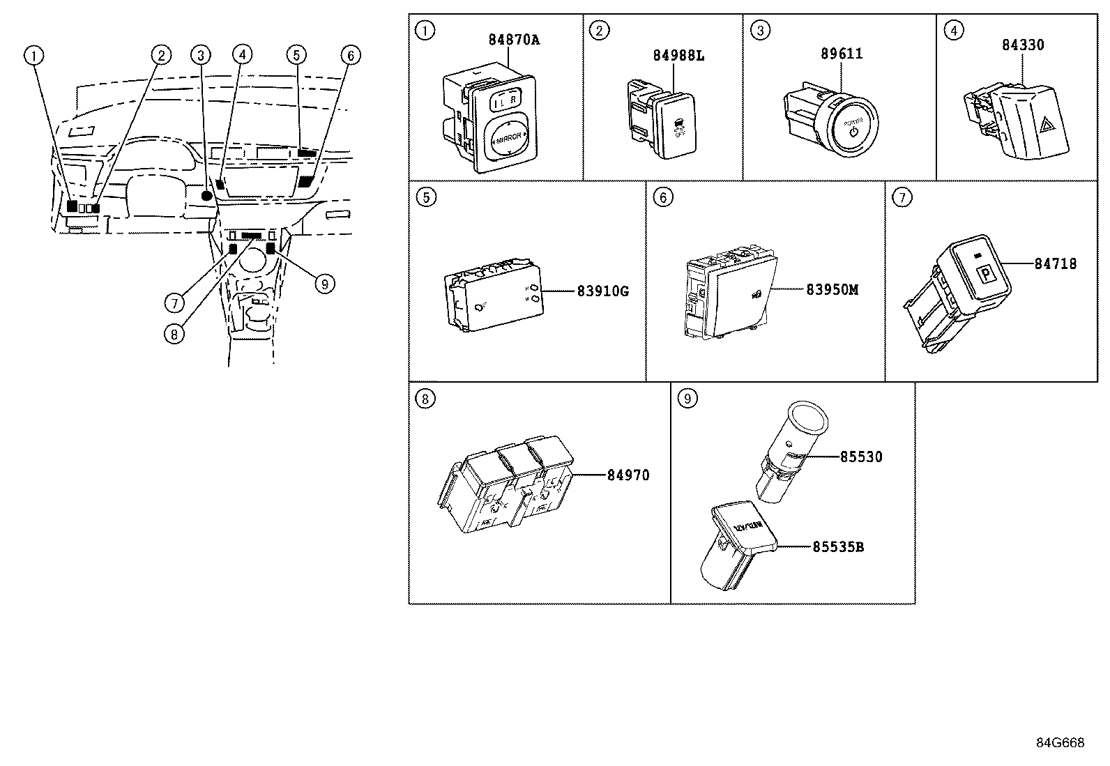 84820-02400 MASTER SWITCH ASSY, POWER WINDOW REGULATOR product image