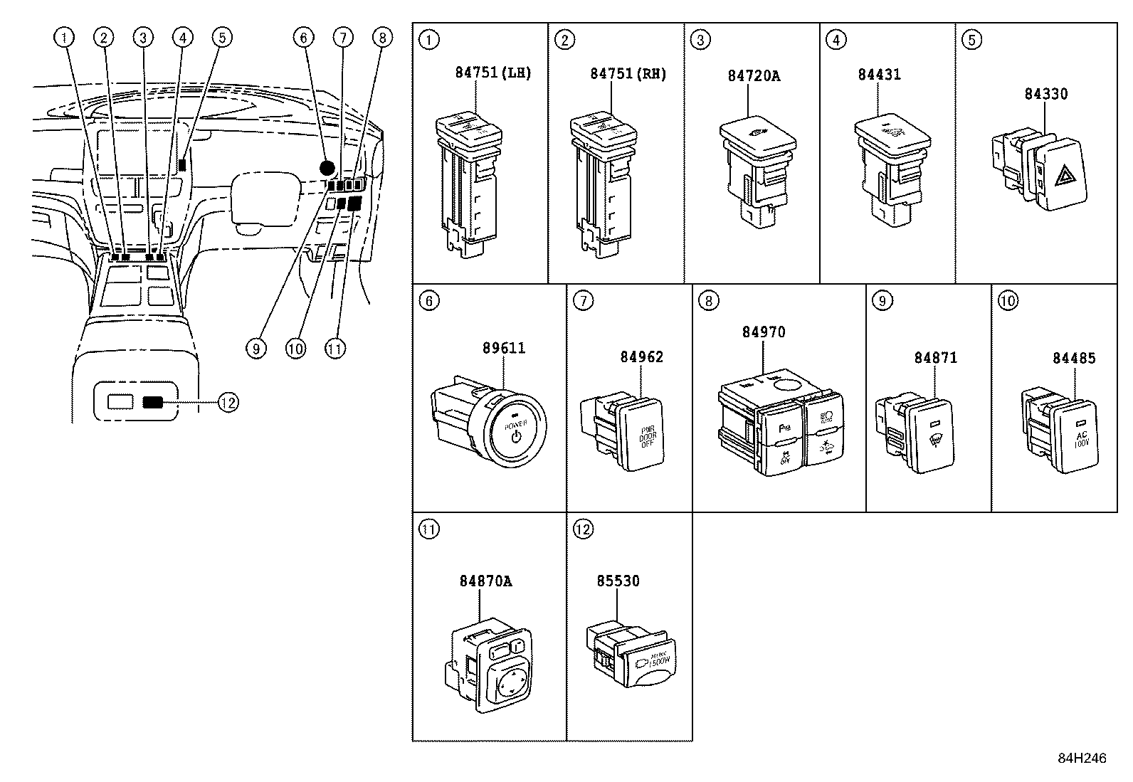 84720-28050 SWITCH ASSY, PATTERN SELECT, NO.1 product image