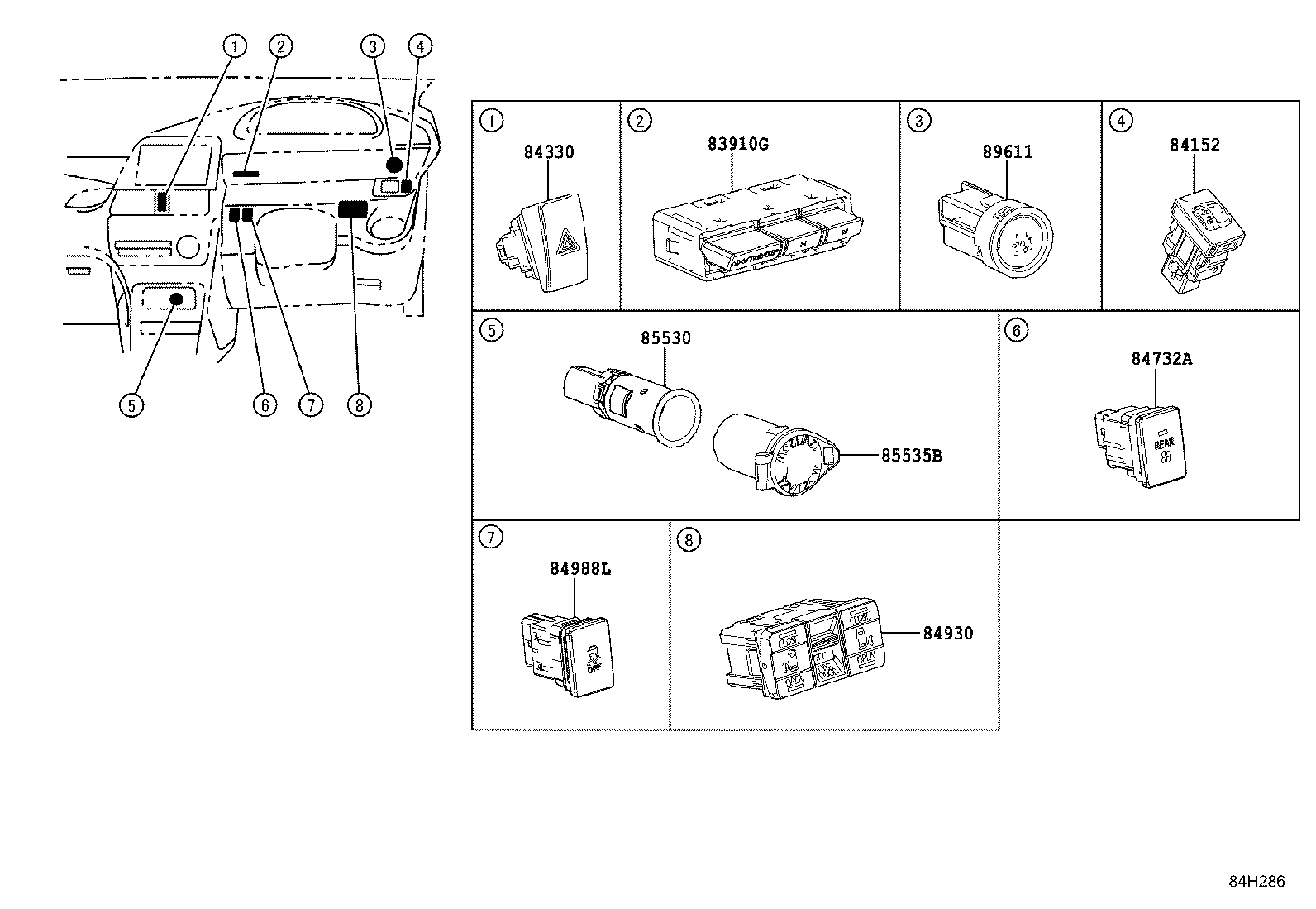 84152-0D100 SWITCH, HEADLAMP LEVELING product image