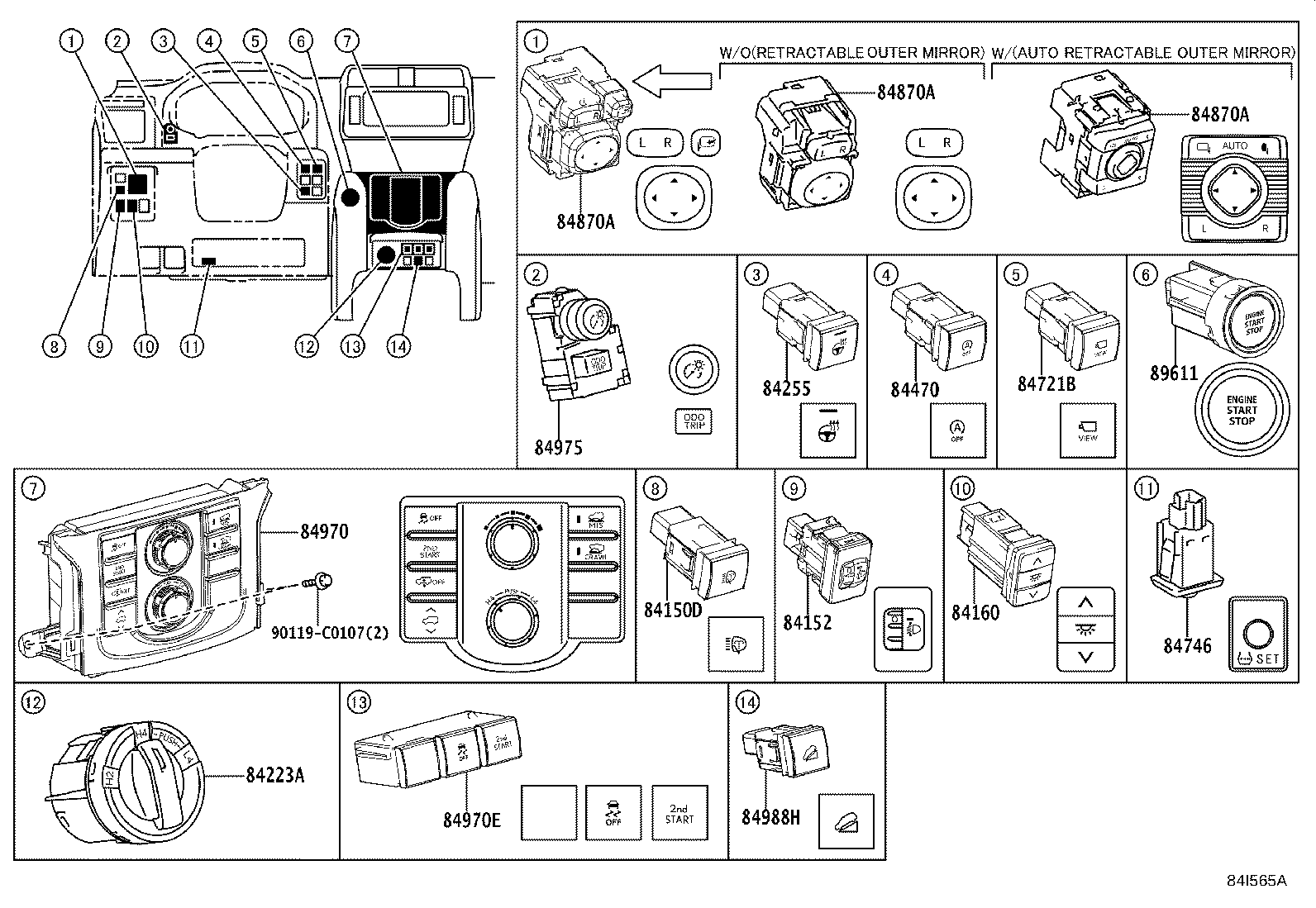 84152-0G010 SWITCH, HEADLAMP LEVELING product image