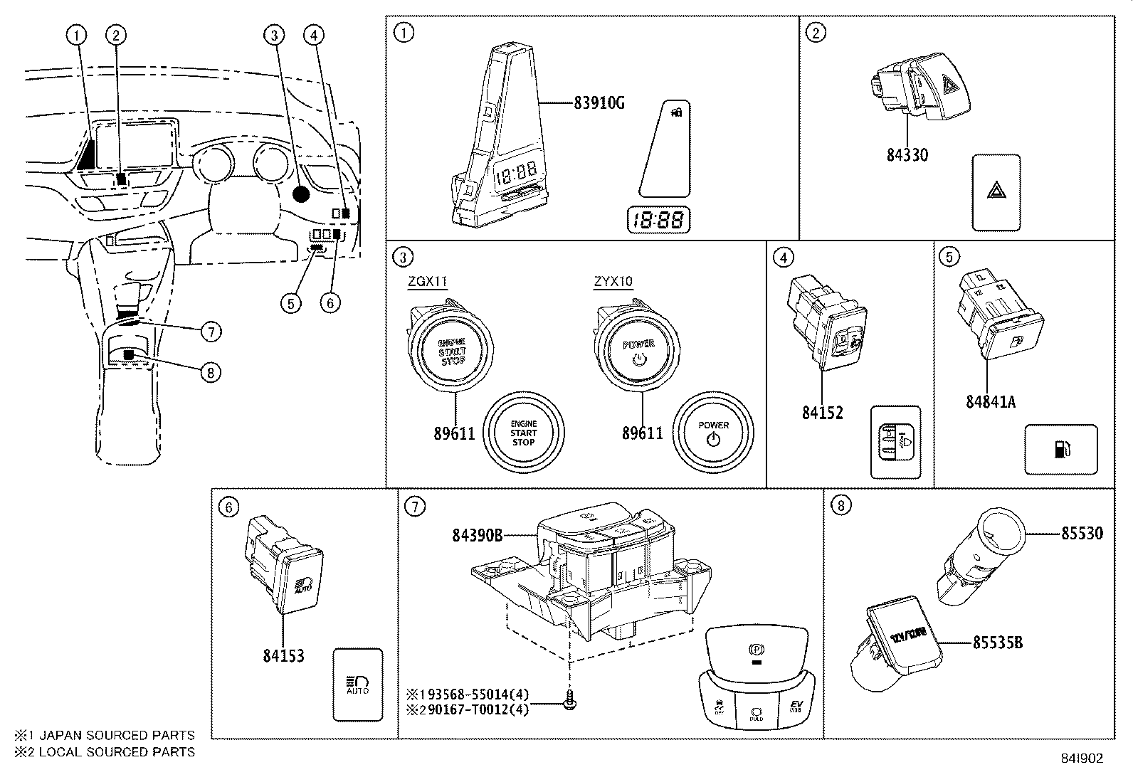 84152-F4040 SWITCH, HEADLAMP LEVELING product image