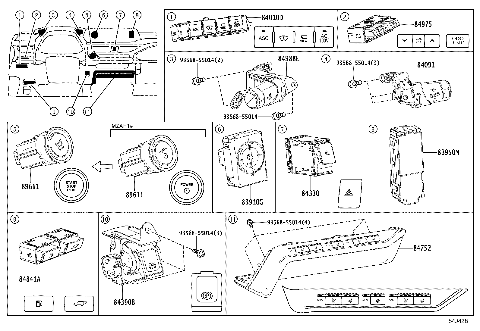 84332-76040 SWITCH ASSY, HAZARD WARNING SIGNAL product image