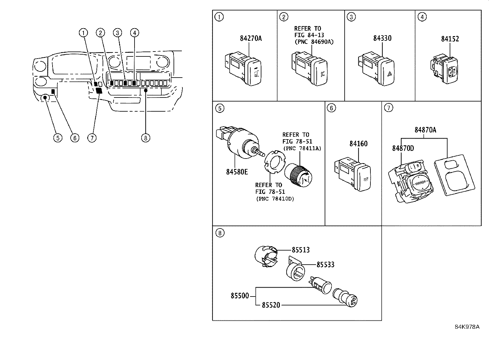 84152-37081 SWITCH, HEADLAMP LEVELING product image